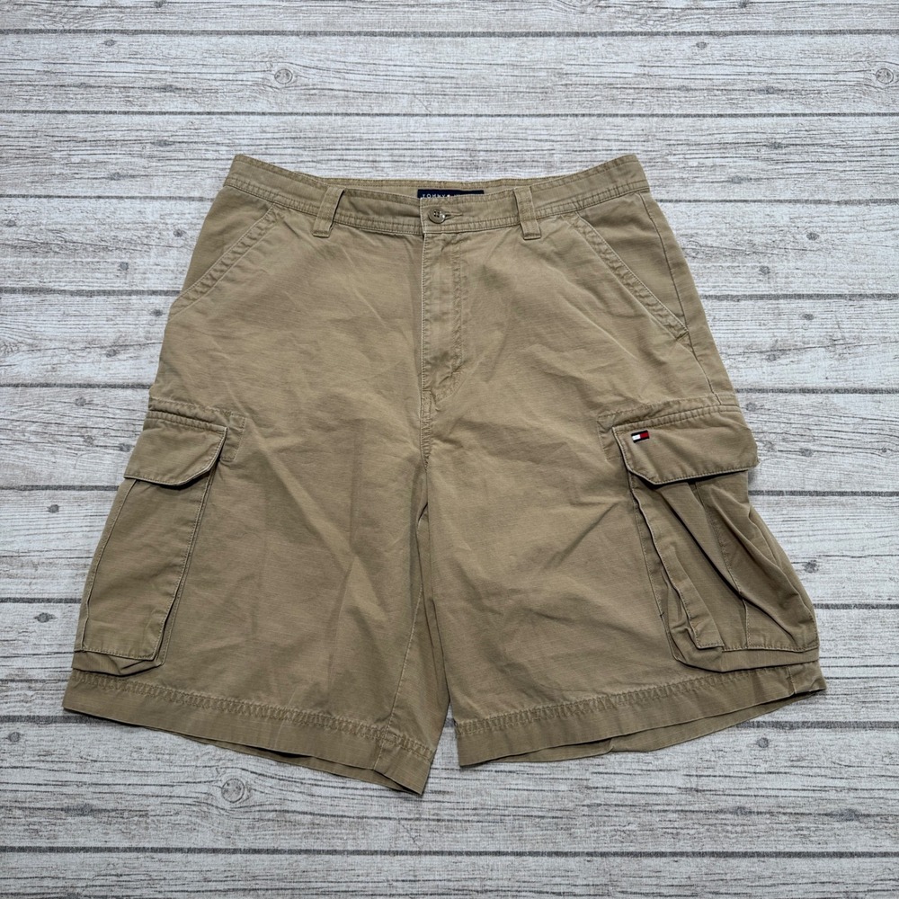 Tommy Hilfiger Cargo Shorts Men's 32 Brown Ripstop Relaxed Cotton Outdoor Hiking